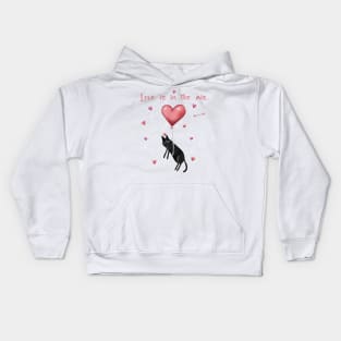 Happy valentines black cat. Cute cat and red hearts. Kids Hoodie